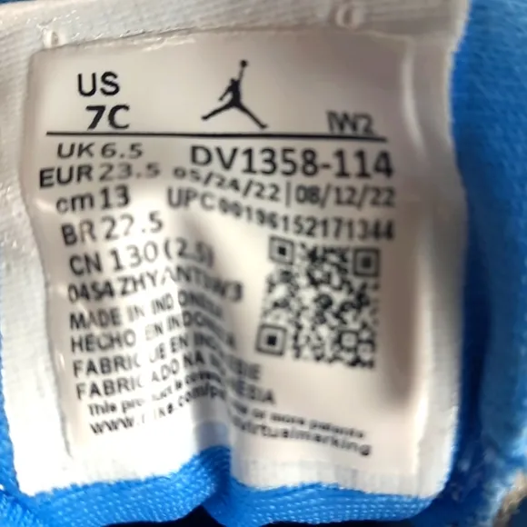 Nike Air Jordan Dub Zero Toddler 7C White Black University Blue TD DV1358-114