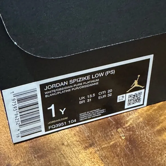 Nike Air Jordan Jordan Spizike Low PS 'Obsidian' FQ3951-104 Boy’s Size 1Y