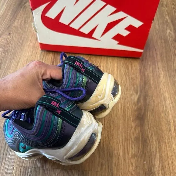 Nike Air Max 97 SE GS purple green lace up shoes sneakers women’s 7.5 = 6Y