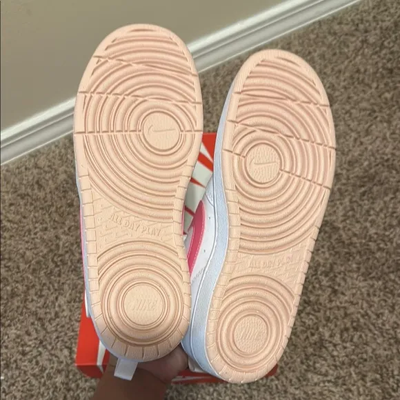 Nike Pink and White High-Top Sneakers with Ankle Strap