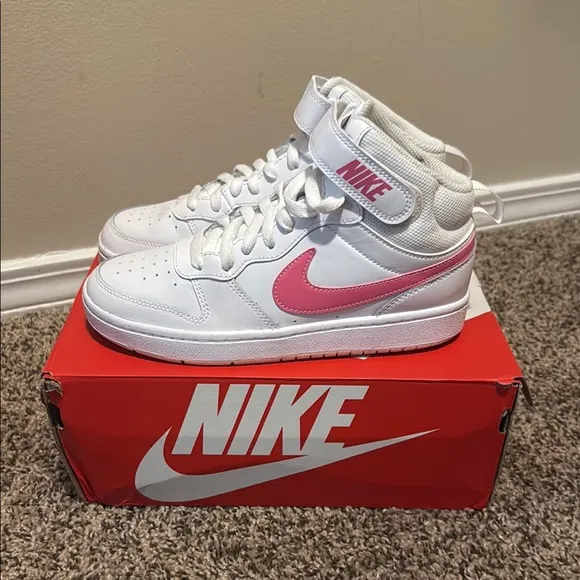 Nike Pink and White High-Top Sneakers with Ankle Strap