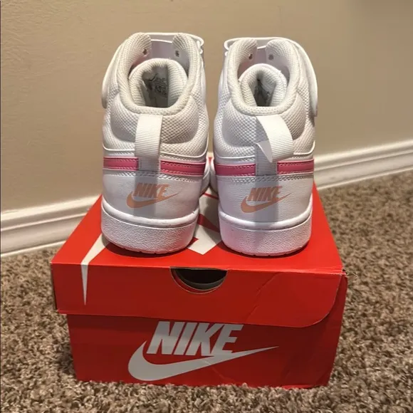 Nike Pink and White High-Top Sneakers with Ankle Strap