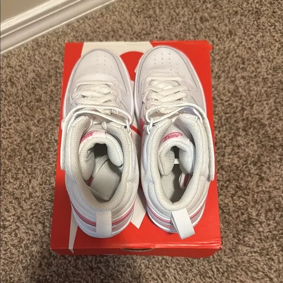 Nike Pink and White High-Top Sneakers with Ankle Strap