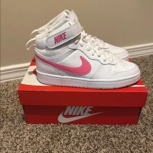 Nike Pink and White High-Top Sneakers with Ankle Strap