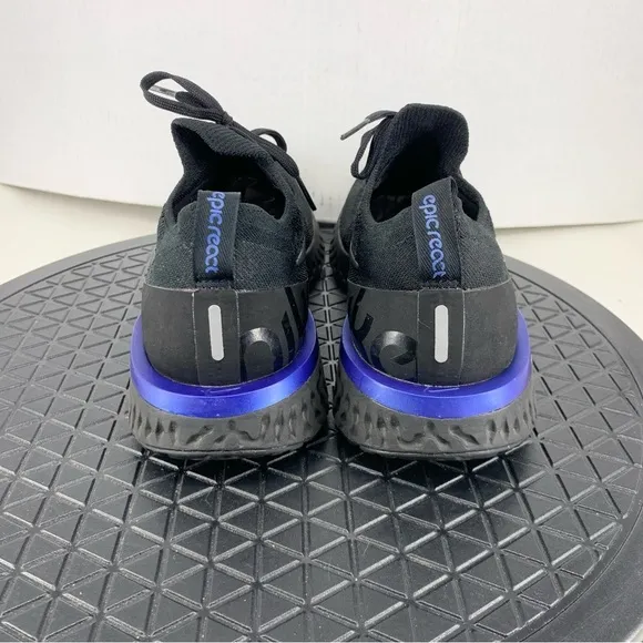 Nike Sneakers Men Size 8 Epic React Flyknit Shoes Black Racer Blue AQ0067-004