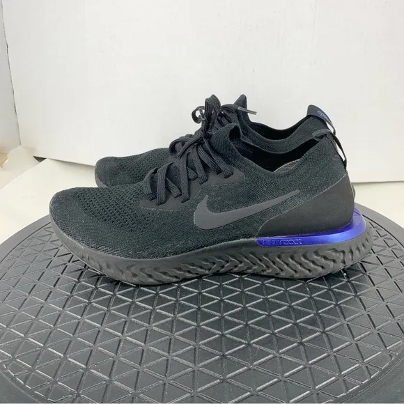 Nike Sneakers Men Size 8 Epic React Flyknit Shoes Black Racer Blue AQ0067-004