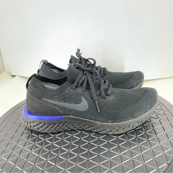Nike Sneakers Men Size 8 Epic React Flyknit Shoes Black Racer Blue AQ0067-004