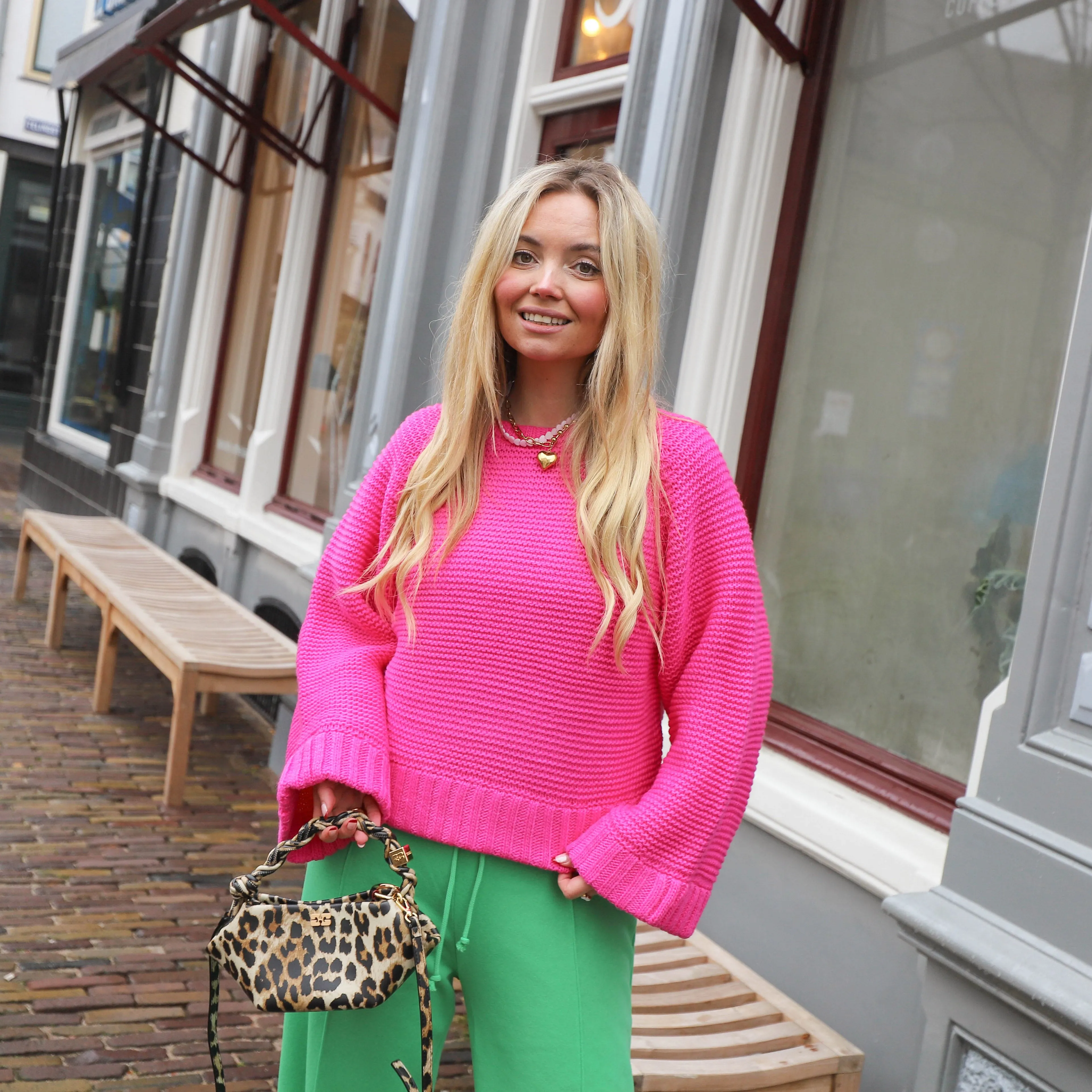 Nina wide knit roze