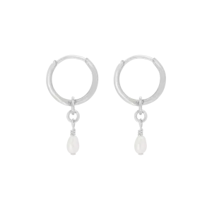 Noa Pearl Mini Hoop Earrings - Silver