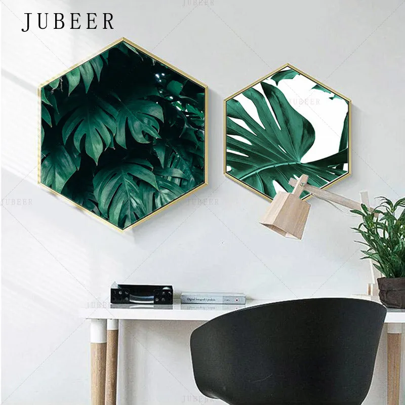 Nordic Style Poster Hexagonal Green Plant Wall Art