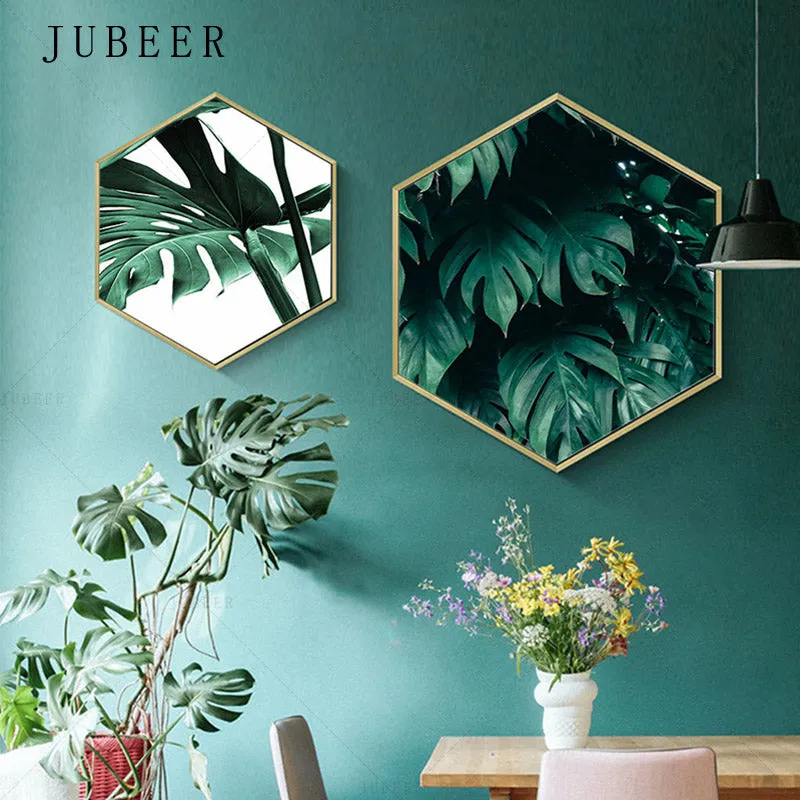 Nordic Style Poster Hexagonal Green Plant Wall Art