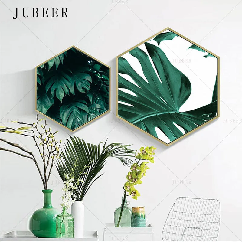 Nordic Style Poster Hexagonal Green Plant Wall Art