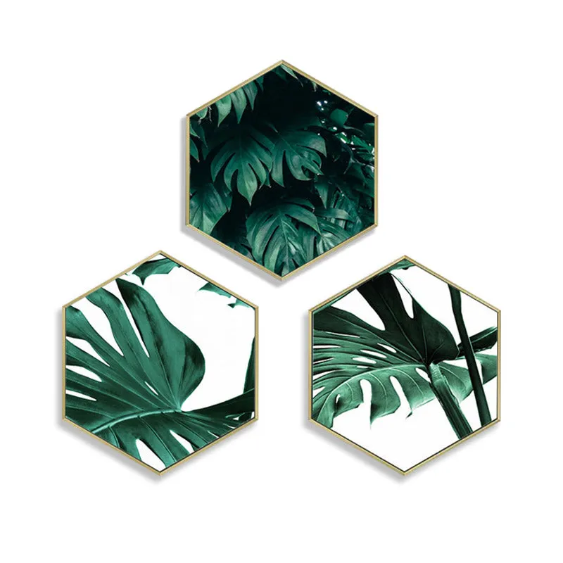Nordic Style Poster Hexagonal Green Plant Wall Art