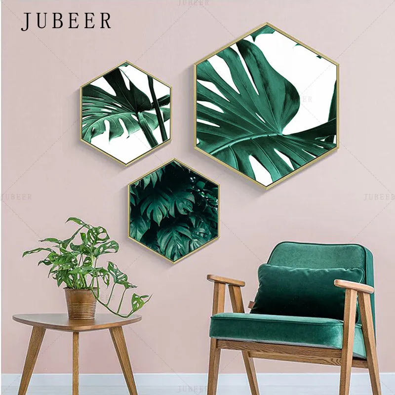 Nordic Style Poster Hexagonal Green Plant Wall Art