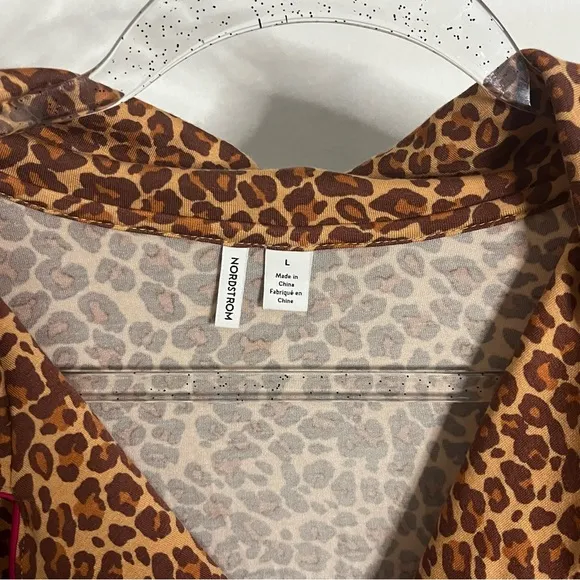 Nordstrom Moonlight Eco Knit Pajamas in Tan Sandstorm Leopard Spots Large NWOT