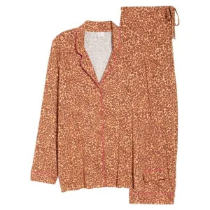 Nordstrom Moonlight Eco Knit Pajamas in Tan Sandstorm Leopard Spots Large NWOT