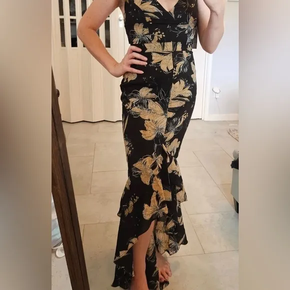 NWOT Darling Daylily Black Floral Print High-Low Maxi Dress