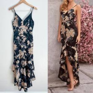 NWOT Darling Daylily Black Floral Print High-Low Maxi Dress