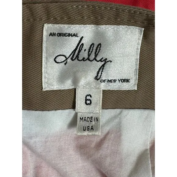 NWOT Milly Coral and Tan Cotton Stretch Skirt Removable Belt Size 6