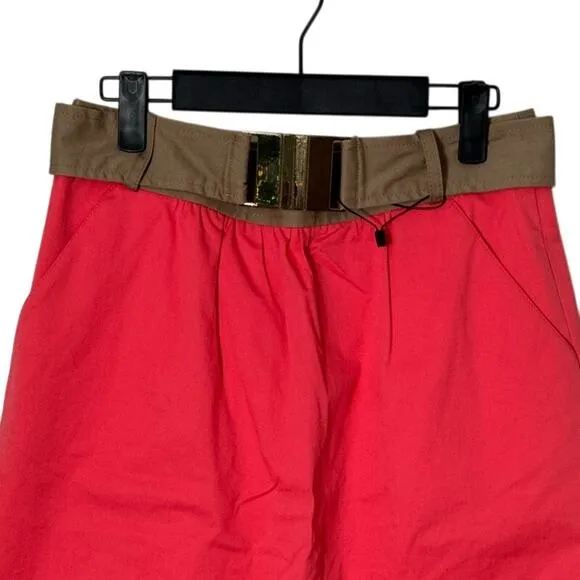 NWOT Milly Coral and Tan Cotton Stretch Skirt Removable Belt Size 6