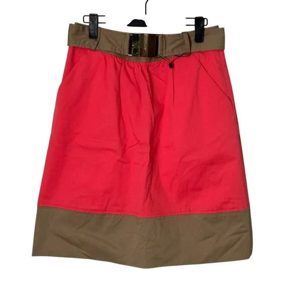 NWOT Milly Coral and Tan Cotton Stretch Skirt Removable Belt Size 6