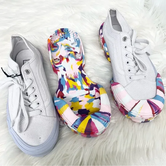 NWOT Vans Old Skool Multicolored Tie Dye Modular Classic White Sneakers Size 7