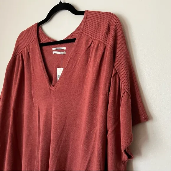 NWT Anthropologie Clara Rose Knit Top Linen Blend Size S V-Neck Short Sleeve