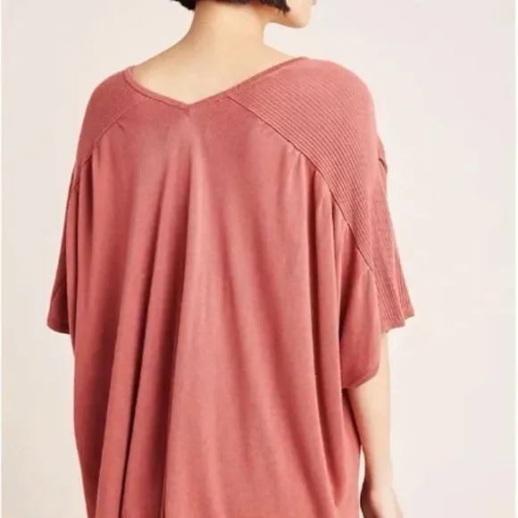 NWT Anthropologie Clara Rose Knit Top Linen Blend Size S V-Neck Short Sleeve