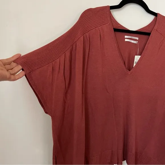 NWT Anthropologie Clara Rose Knit Top Linen Blend Size S V-Neck Short Sleeve