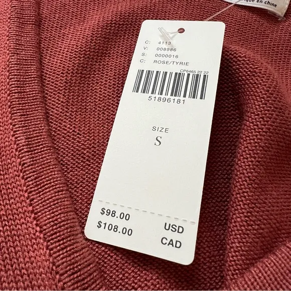 NWT Anthropologie Clara Rose Knit Top Linen Blend Size S V-Neck Short Sleeve