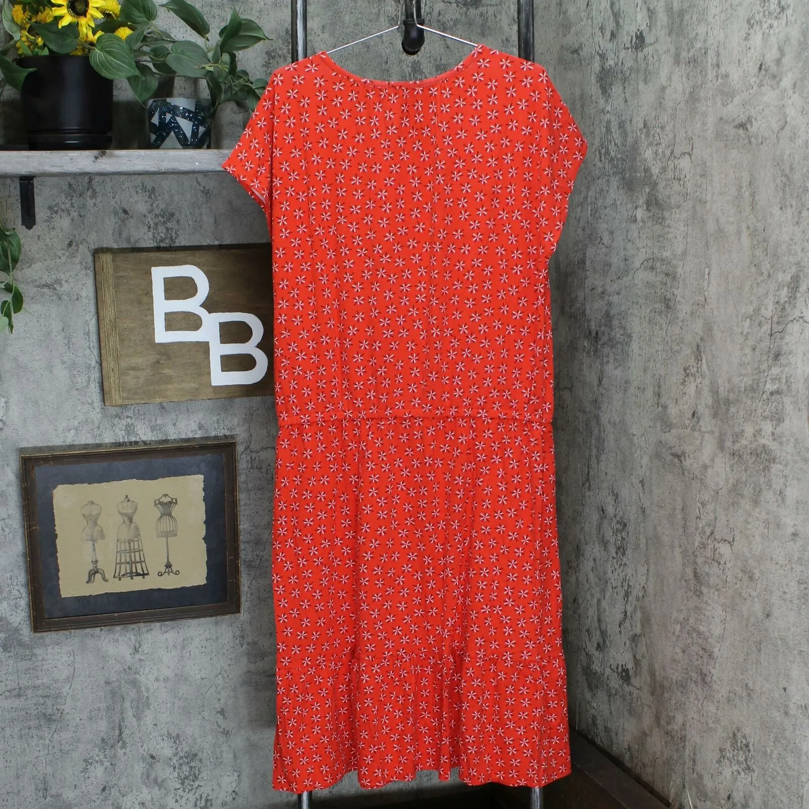 NWT Denim & Co Womens Floral Print Dress With Ruffle Detail. A365735 Large