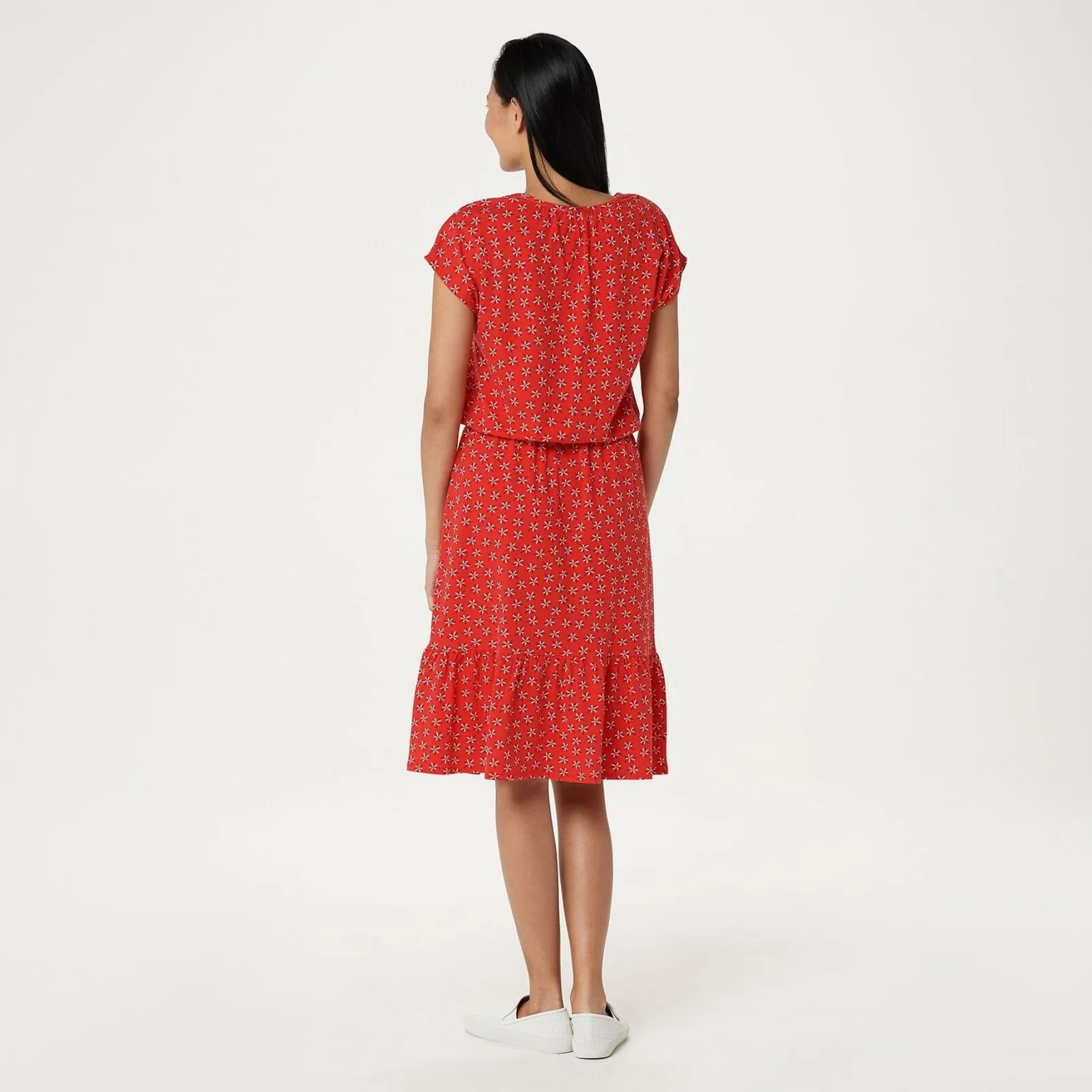 NWT Denim & Co Womens Floral Print Dress With Ruffle Detail. A365735 Large