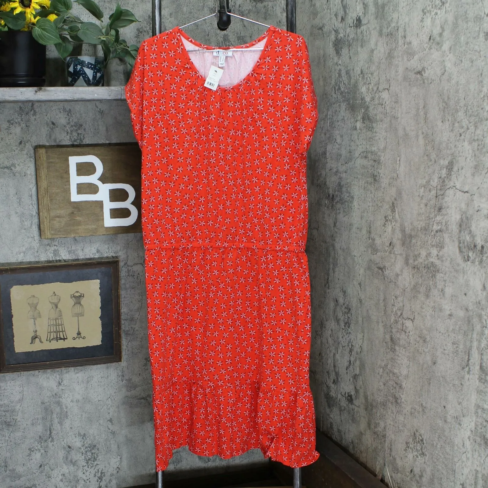 NWT Denim & Co Womens Floral Print Dress With Ruffle Detail. A365735 Large
