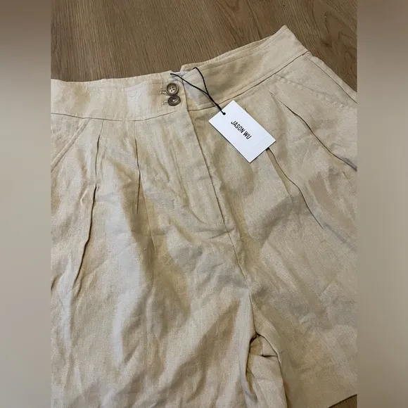 NWT Jason Wu Khaki Pleated High-Waisted Button Shorts Size 6