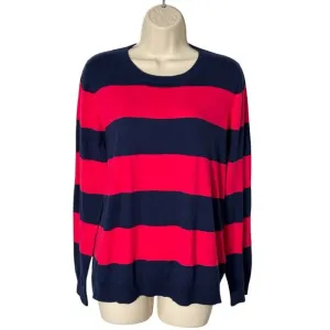 NWT J.Crew Teddie Cotton Navy and Pink Striped Sweater Size L