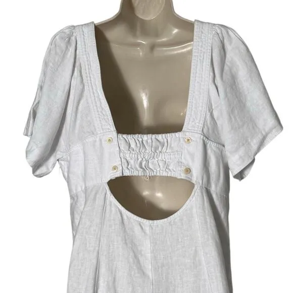 NWT Madewell Plus Square-Neck Linen Mini Dress Eyelet White Size 16W