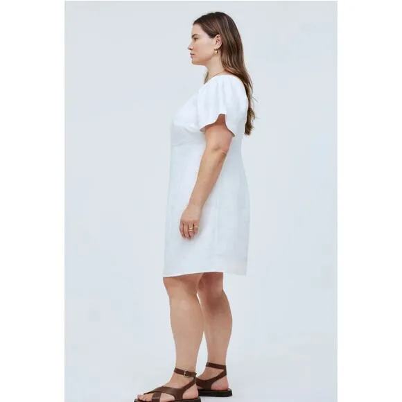 NWT Madewell Plus Square-Neck Linen Mini Dress Eyelet White Size 16W