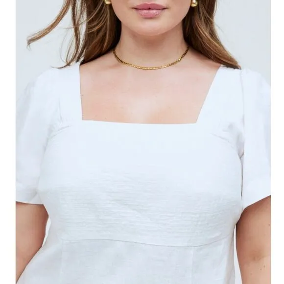 NWT Madewell Plus Square-Neck Linen Mini Dress Eyelet White Size 16W