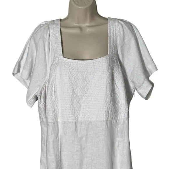 NWT Madewell Plus Square-Neck Linen Mini Dress Eyelet White Size 16W
