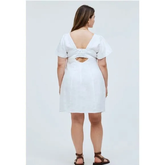 NWT Madewell Plus Square-Neck Linen Mini Dress Eyelet White Size 16W