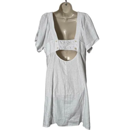 NWT Madewell Plus Square-Neck Linen Mini Dress Eyelet White Size 16W