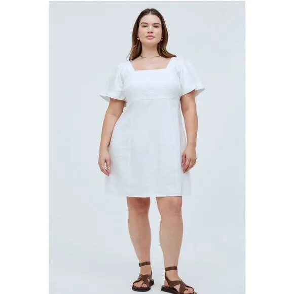 NWT Madewell Plus Square-Neck Linen Mini Dress Eyelet White Size 16W