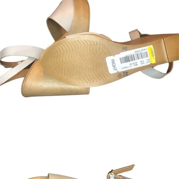 NWT Steven Madden Tan Khaki Sandals Open Toe Back Cross Straps Wide Wedge