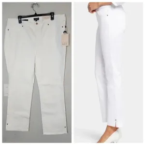 NYDJ White Sheri Slim Ankle Jeans W/Riveted Side Slits. Plus Size 18. Stretch