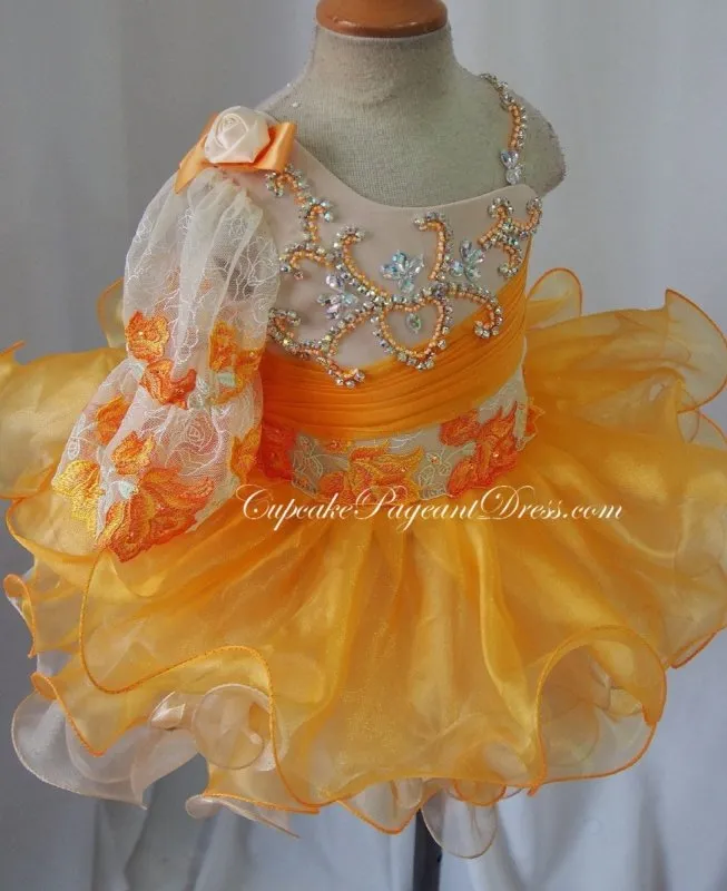 One Shoulder Beaded Lace Little Girls/Infant/Newborn/ Pageant Dress
