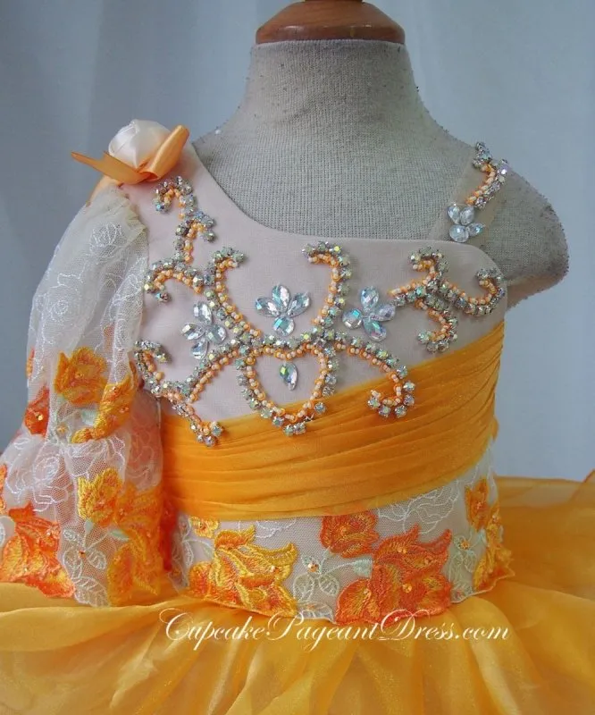 One Shoulder Beaded Lace Little Girls/Infant/Newborn/ Pageant Dress