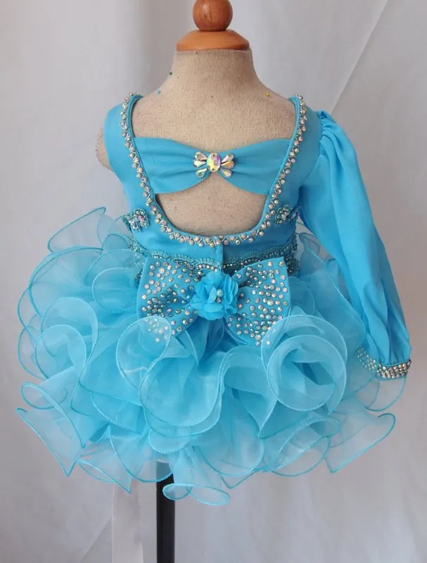 One Sleeve Glitz Beaded and Lace Cupcake Pageant Dress For Little Girls