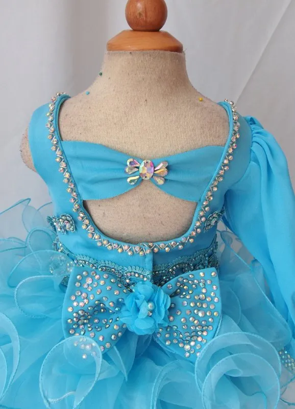 One Sleeve Glitz Beaded and Lace Cupcake Pageant Dress For Little Girls
