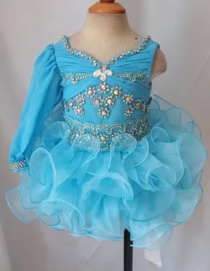 One Sleeve Glitz Beaded and Lace Cupcake Pageant Dress For Little Girls