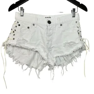 One Teaspoon Brandos White Distressed Denim Button Fly Shorts Size 25